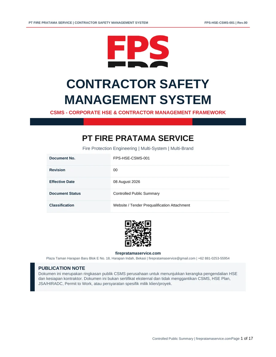 Cover Contractor Safety Management System PT Fire Pratama Service
